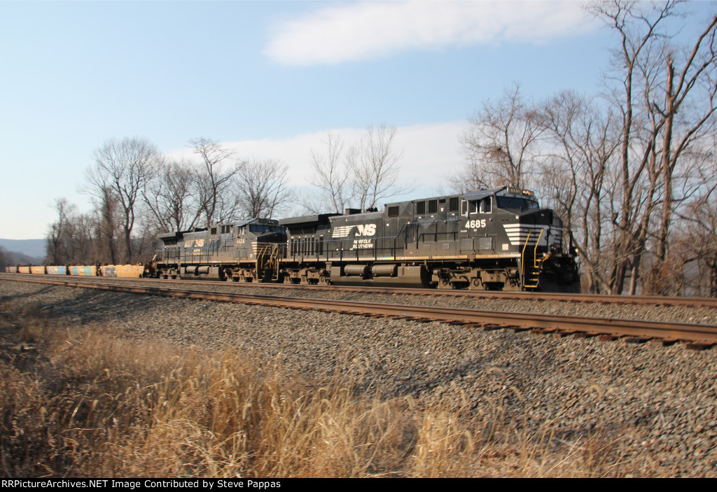 NS 4685 and 4424 take a train East